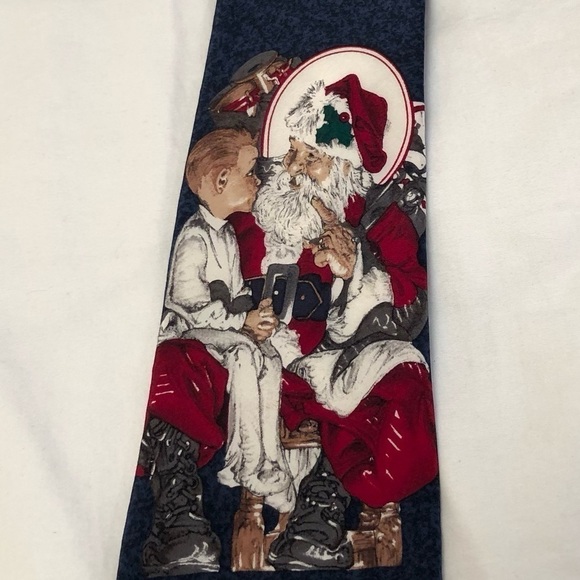 Saturday Evening Post Neck Tie 100% Silk Santa Christmas Kid on Santas Lap 1996 - Picture 15 of 16